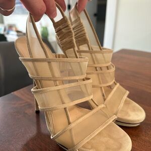 Gucci Beige Mesh Strappy Heels